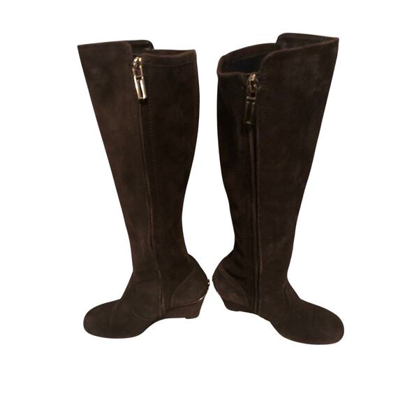 Tory Burch size 6 1/2M Brown Suede Wedge Heel Long Boots - Picture 4 of 11